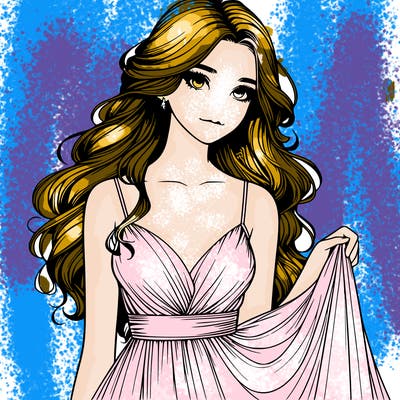 realistic girl in flowy silky prom dress