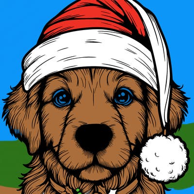 realistic dog with a christmas hat