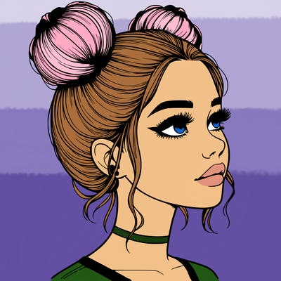 realistic girl with buns on the top of her head