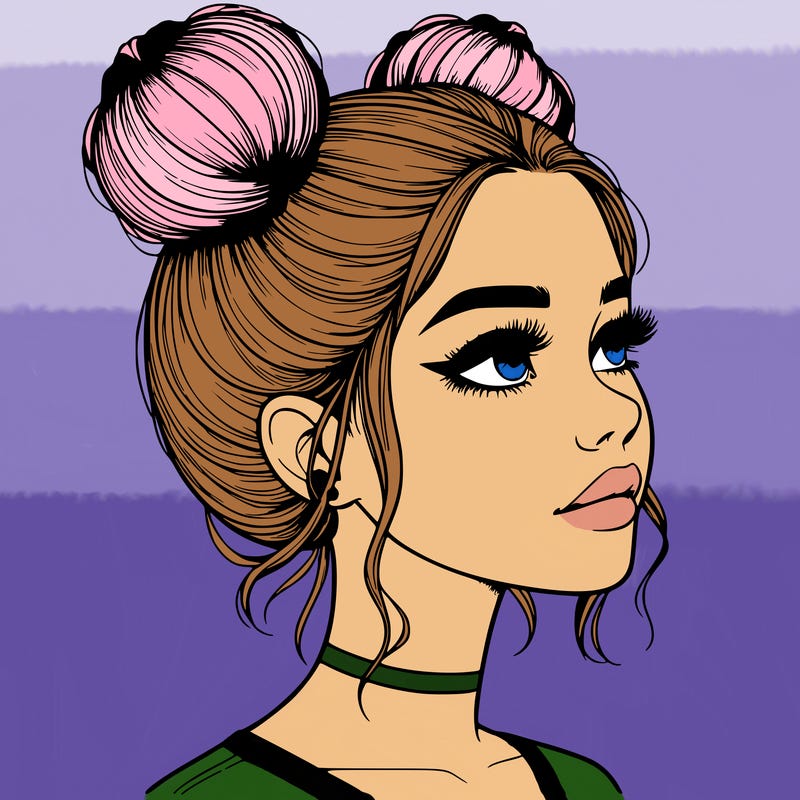 realistic girl with buns on the top of her head