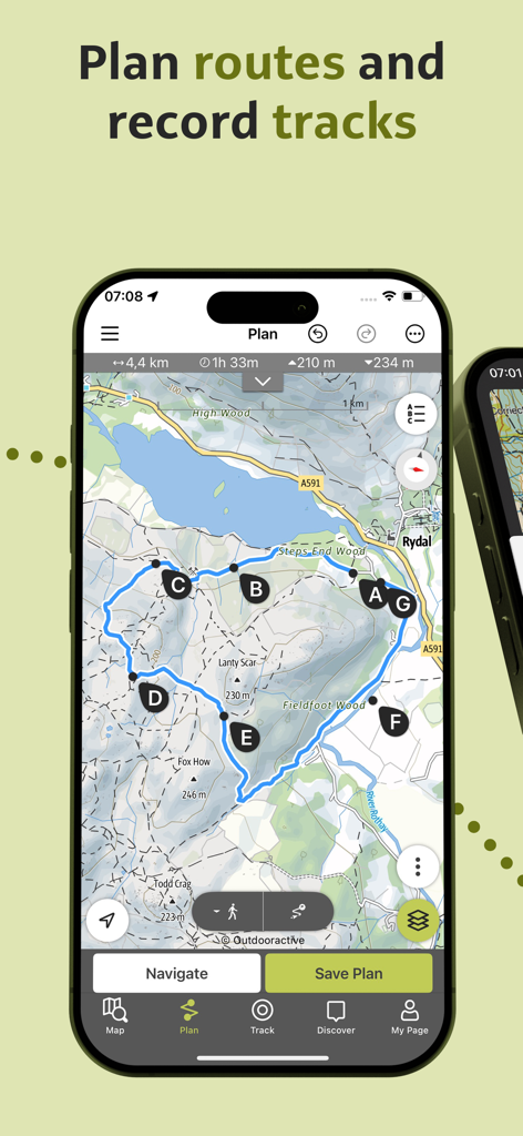 Outdooractive - Interface do aplicativo Outdooractive para planejamento de rotas e gravação de trilhas em um mapa topográfico detalhado