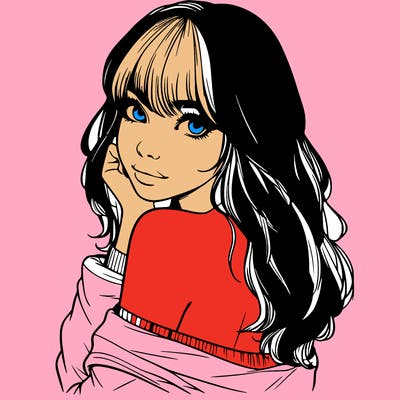 realistic girl with bangs looking over her shoulder