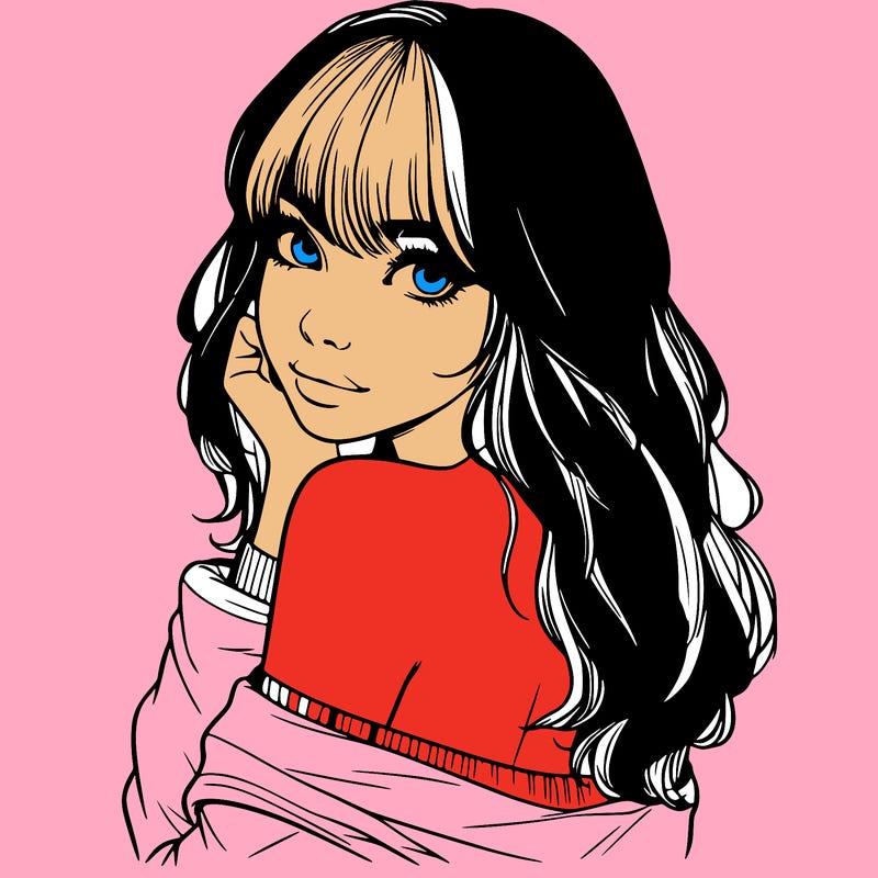 realistic girl with bangs looking over her shoulder