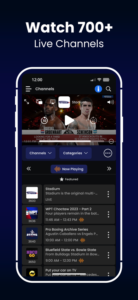 FreeCast: TV Shows & Movies - FreeCast app interface showing a live TV player and a guide of free channels