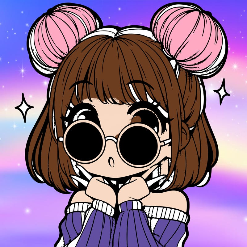 manga girl with hairbuns and sun shape sunglasses