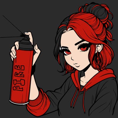 a realistic girl spray painting