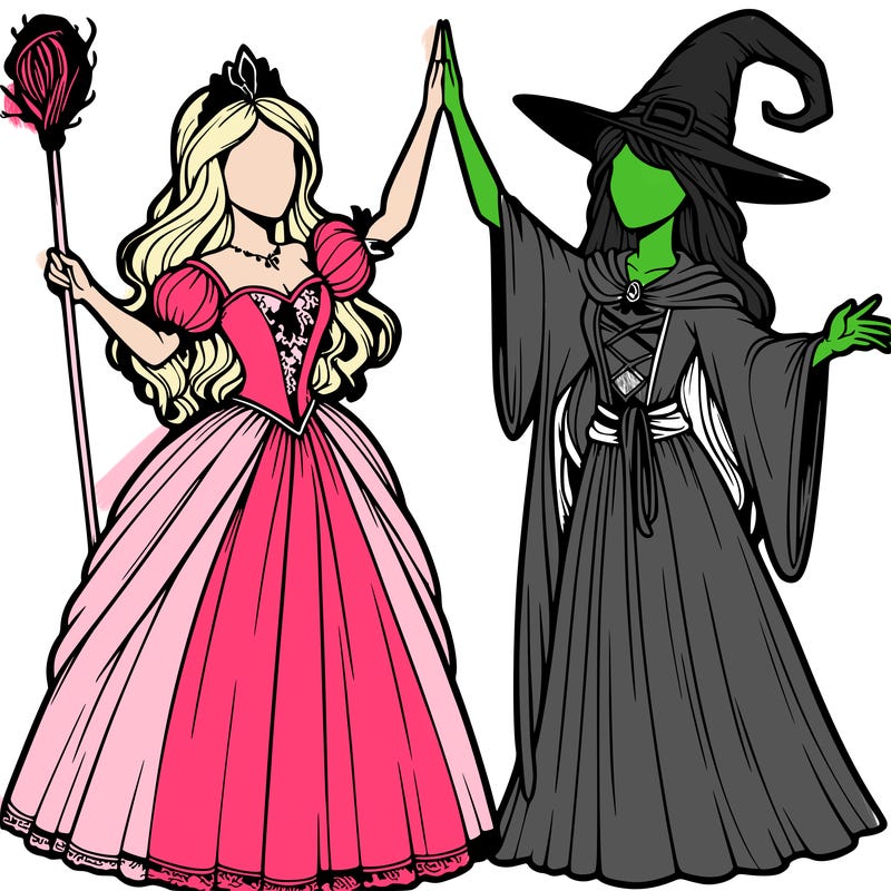 detailed realistic split of a princess and a witch
