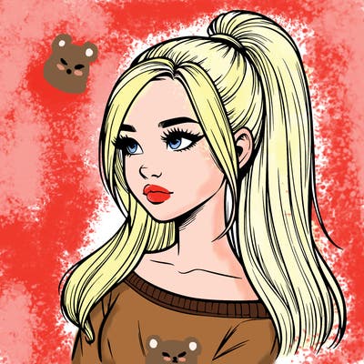 realistic girl with a high ponytail