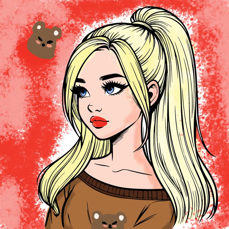 realistic girl with a high ponytail