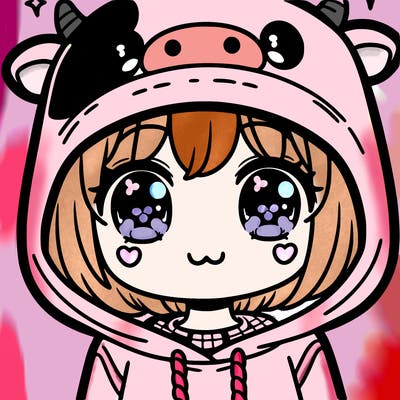 kawaii girl with cow hoodie