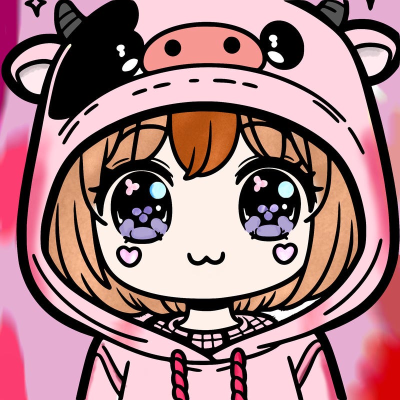 kawaii girl with cow hoodie