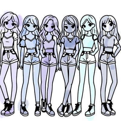 a group of girls wearing crop tops and shorts