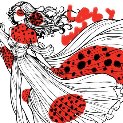 realistic woman in dress flowing the the wind