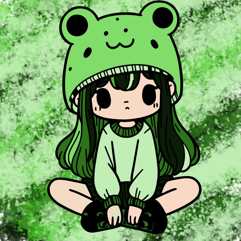 a girl wearing a frog hat and some frog socks