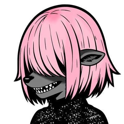 sharp teeth deer man with bob haircut