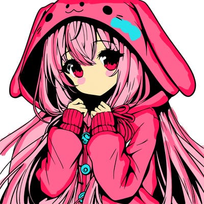 anime character girl with long hair cute bunny hoodie