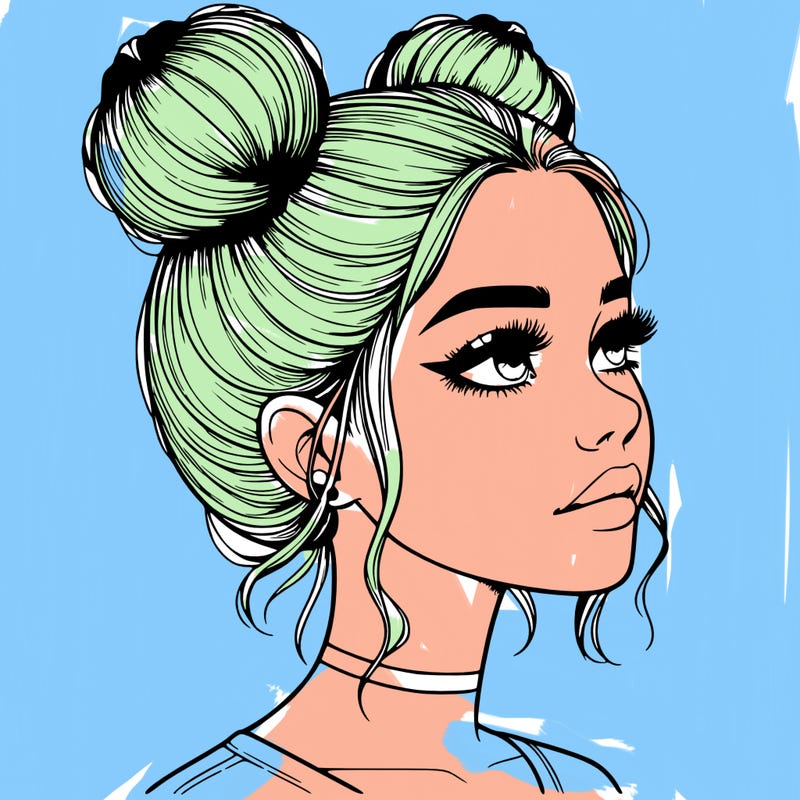 realistic girl with buns on the top of her head