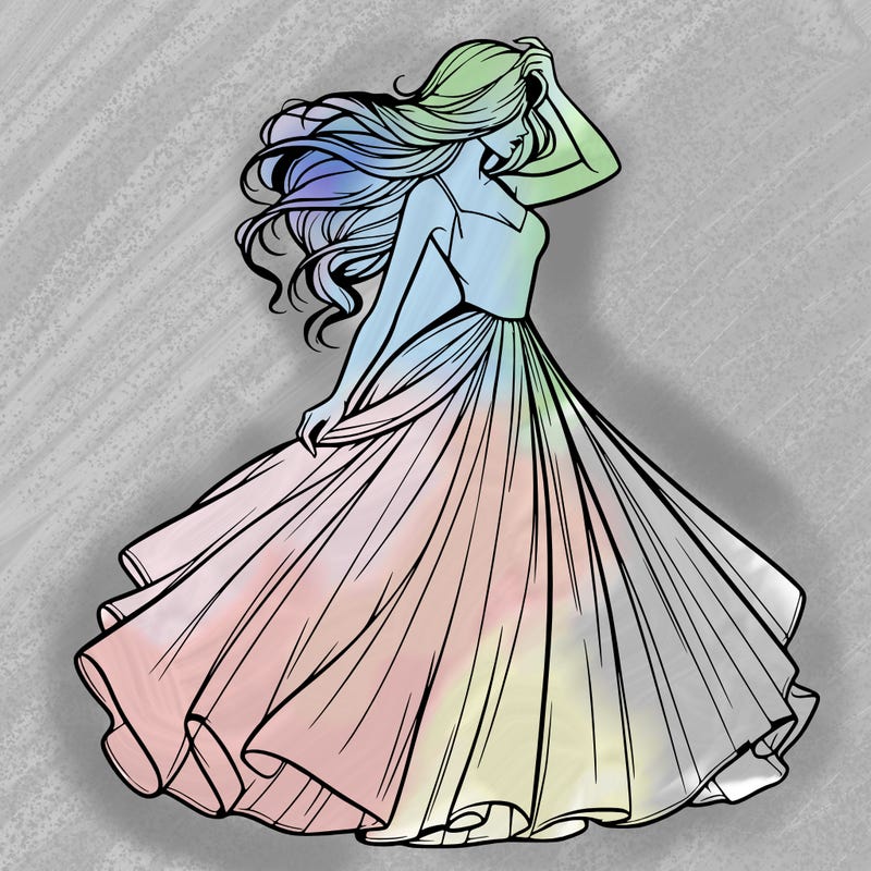 realistic woman with dress flowing in the wind