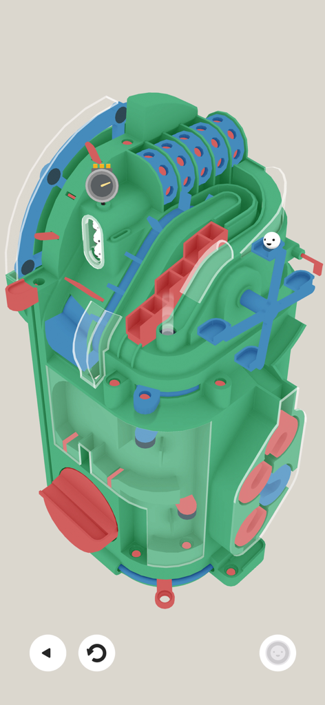 Automatoys - A complex green mechanical obstacle course in the Automatoys puzzle game