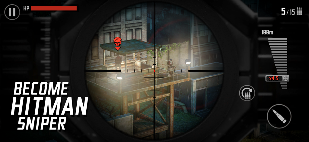 Zombie Sniper War 3D: Dead FPS - Vista de mira de francotirador en primera persona apuntando a un enemigo en Zombie Sniper War 3D