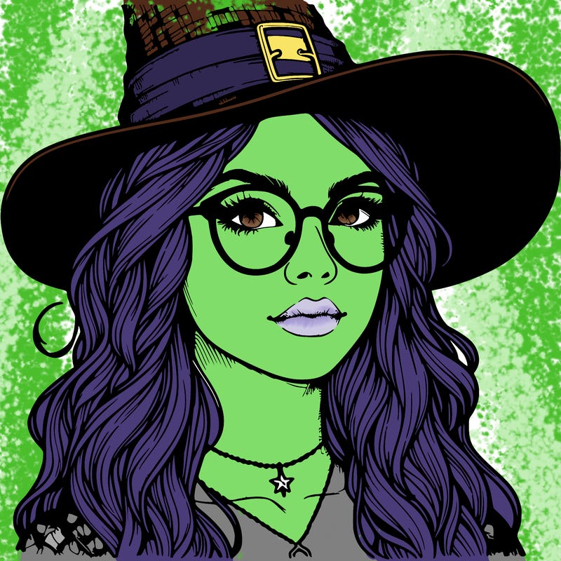 a witch with glasses realistic