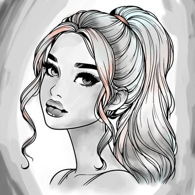 realistic girl with a ponytail on her hair and lips