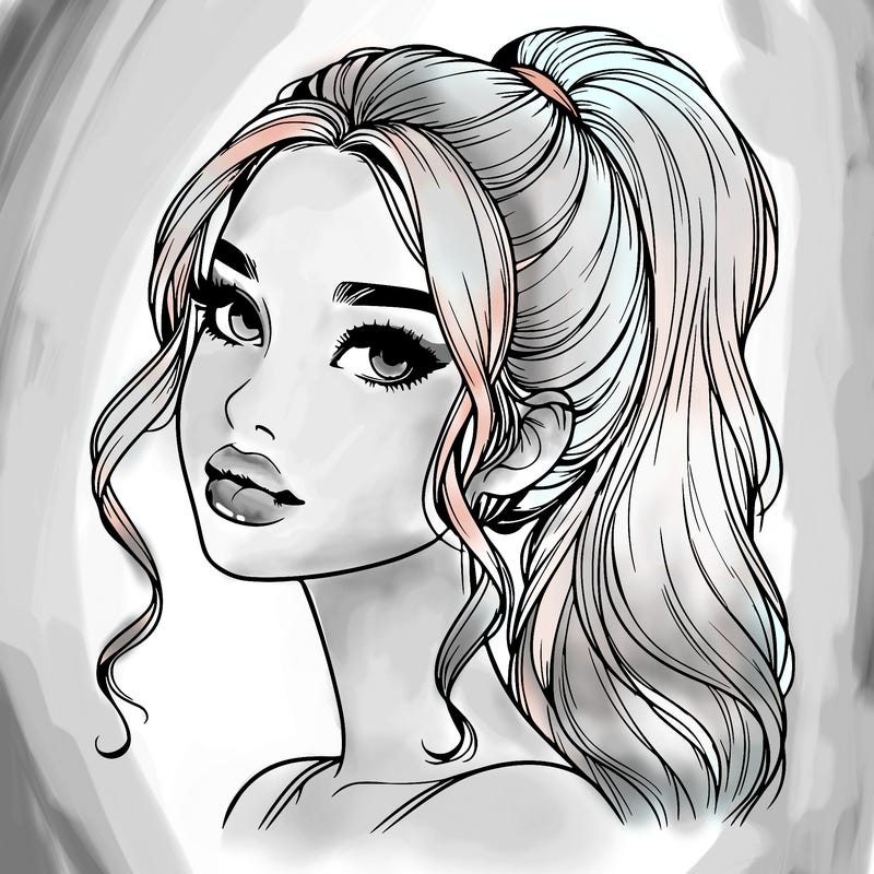 realistic girl with a ponytail on her hair and lips