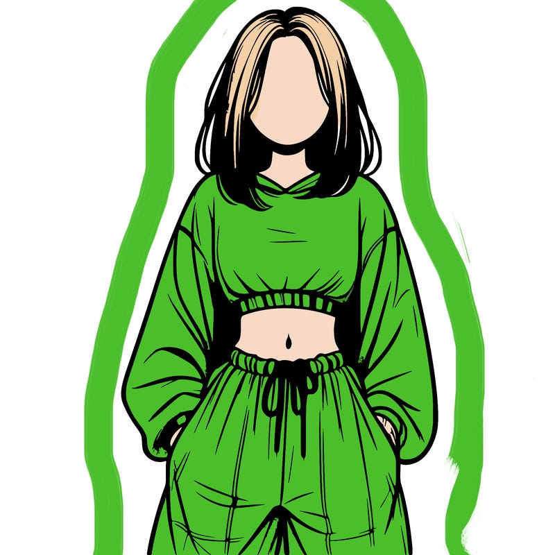 realistic girl faceless with baggy pants and a crop top