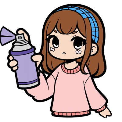 a girl holding  a spray paint