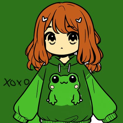 girl wearing frogging sweatshirt