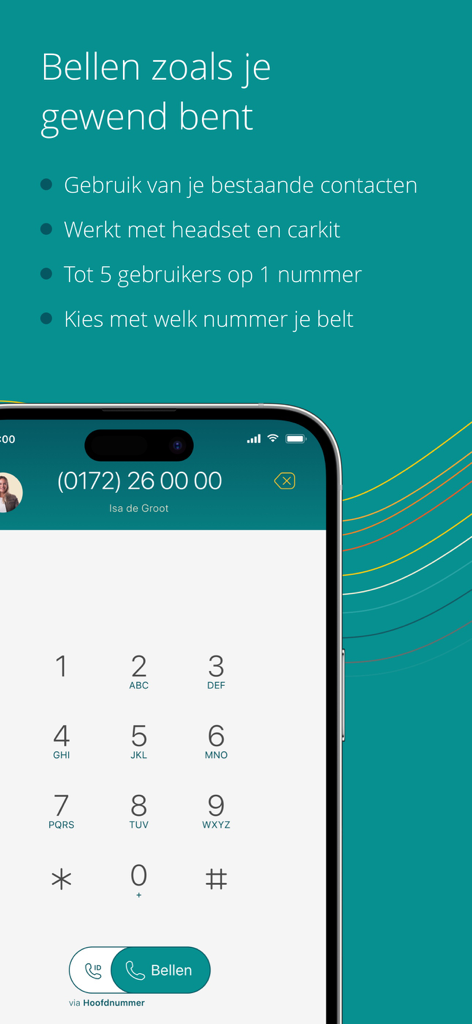 Dubline - 2 telnrs op 1 mobiel - Pantalla de marcador de aplicación móvil que muestra un teclado para realizar llamadas con un número de teléfono secundario