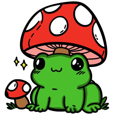 a cute frog with a mushroom hat
