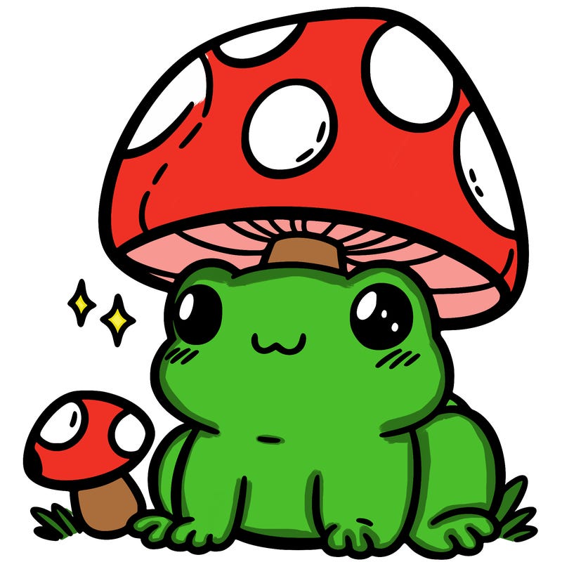 a cute frog with a mushroom hat