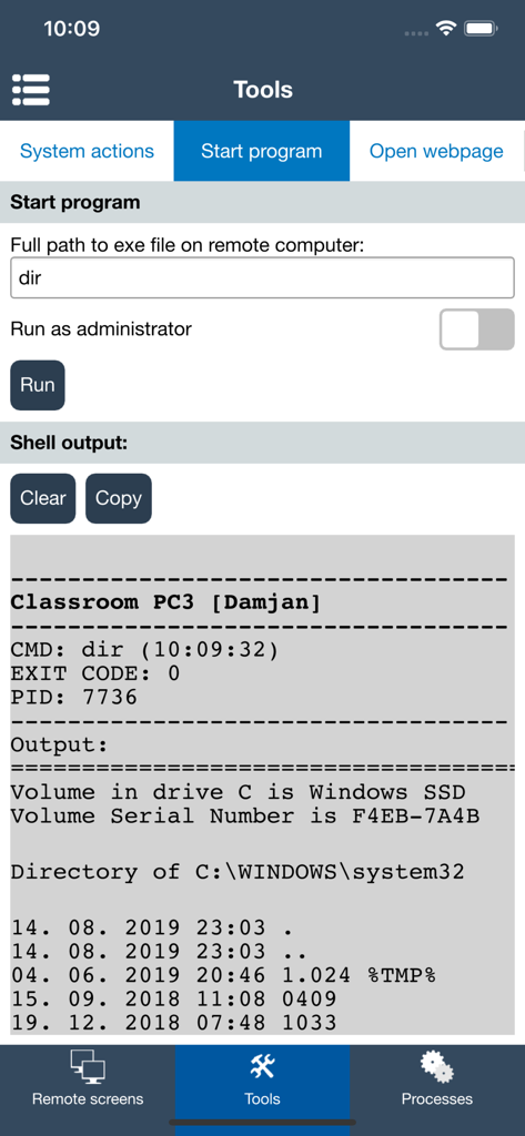 Classroom Spy - Interface for running remote commands and viewing shell output on student computers