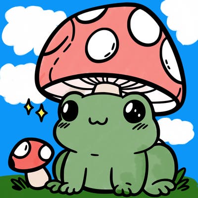 a cute frog with a mushroom hat