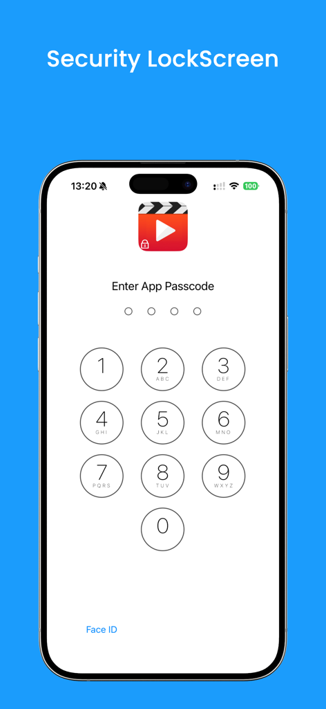 Videos Locker - Security lock screen of the Videos Locker app with a numeric keypad and Face ID option