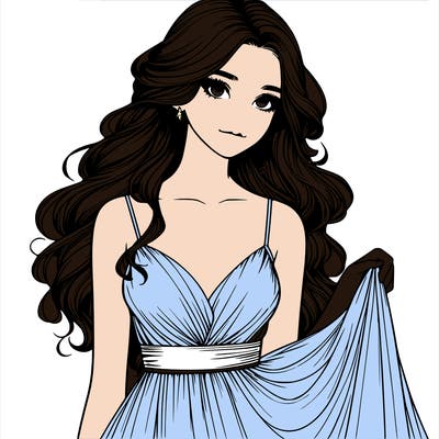 realistic girl in flowy silky prom dress