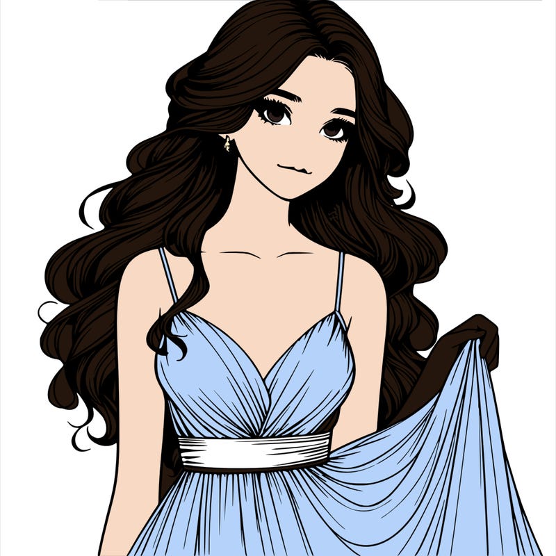 realistic girl in flowy silky prom dress