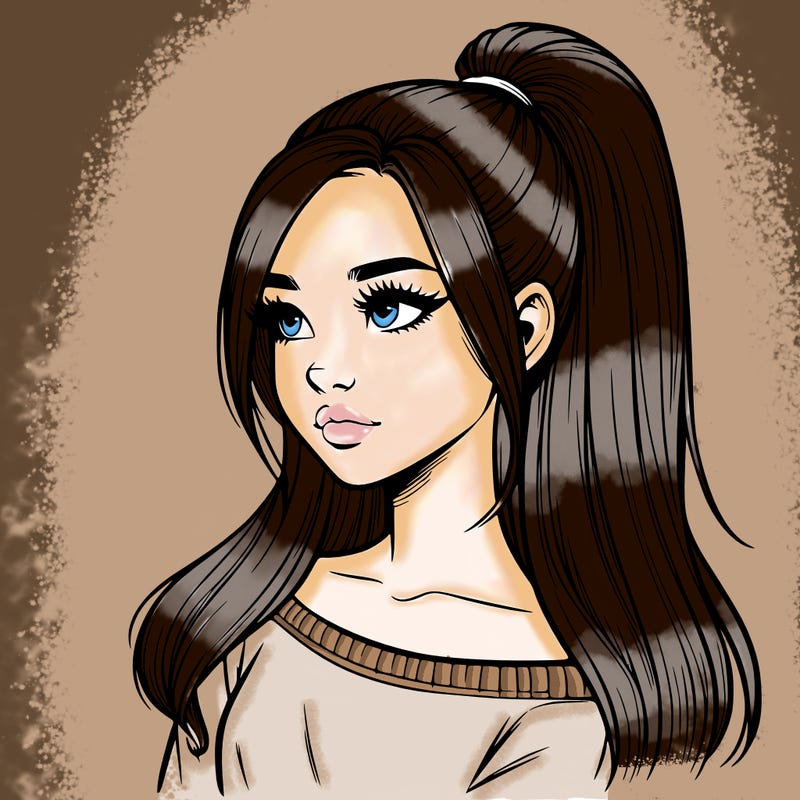 realistic girl with a high ponytail