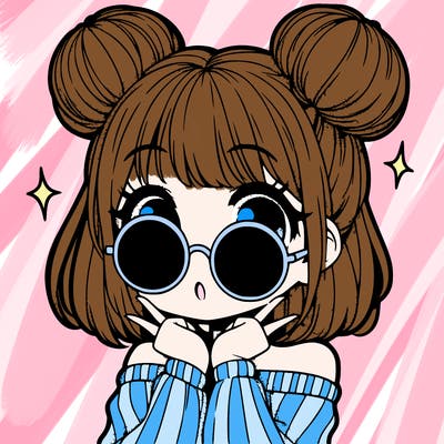 manga girl with hairbuns and sun shape sunglasses