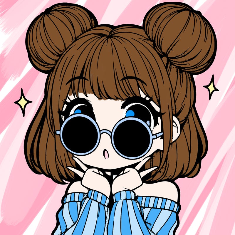 manga girl with hairbuns and sun shape sunglasses