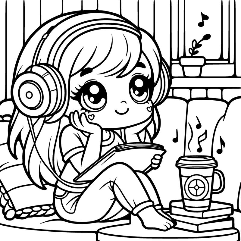 girl drinking coffee listening to music