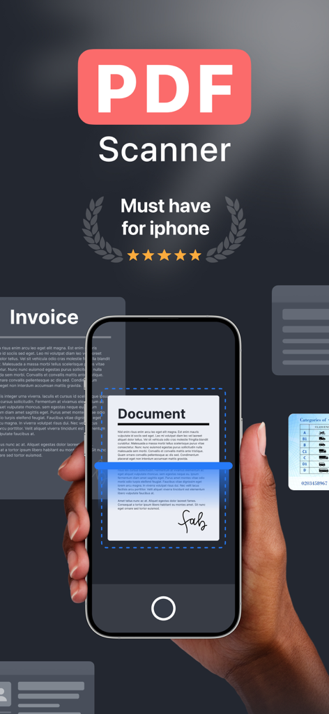PDF Scanner: Photo JPG to PDF - Aplicación PDF Scanner en iPhone escaneando un documento con una firma digital