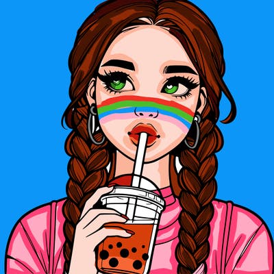 realistic girl with braided hair drinking boba