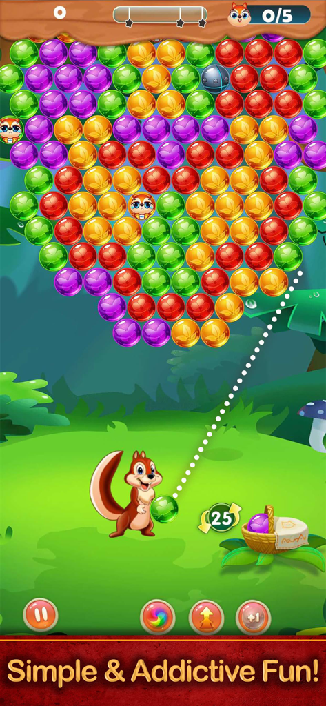 Ballon Shooter : Pop & Blast - Un personnage écureuil vise une bulle verte dans le jeu de puzzle mobile Ballon Shooter Pop and Blast