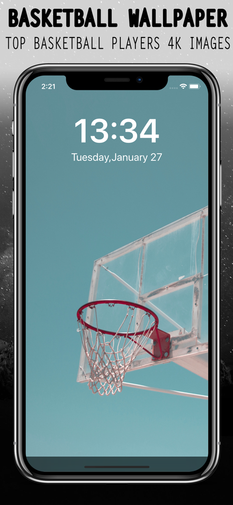 Basketball Wallpaper - iPhone screen displaying a basketball hoop wallpaper from the Basketball Wallpaper app