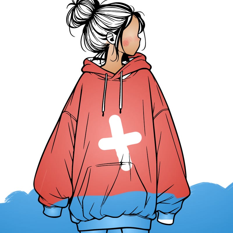 realistic girl with a oversized sweatshirt on and a bun