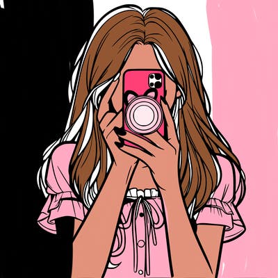 a realistic girl holding her phone taking pictures