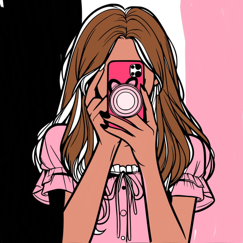 a realistic girl holding her phone taking pictures