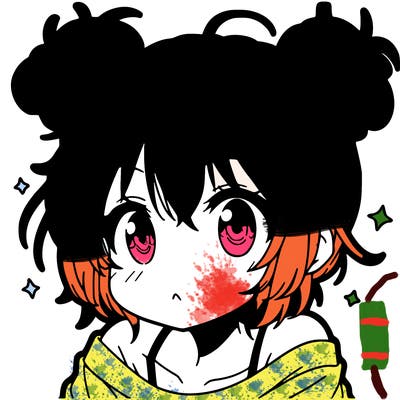 a manga girl with messy small buns